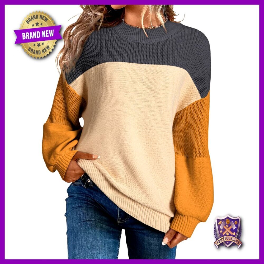Long Sleeve Crewneck Pullover Sweater Loose Fit Casual Knit Top